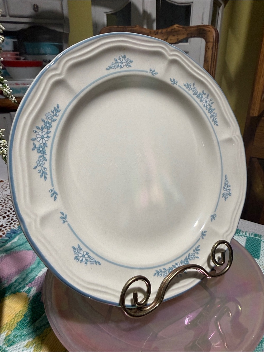 Brick oven stoneware bread plate blue floral set of 4 Cottagecore